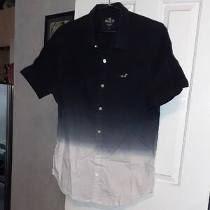 Hollister Men's Ombre Black and White Shirt, Size L